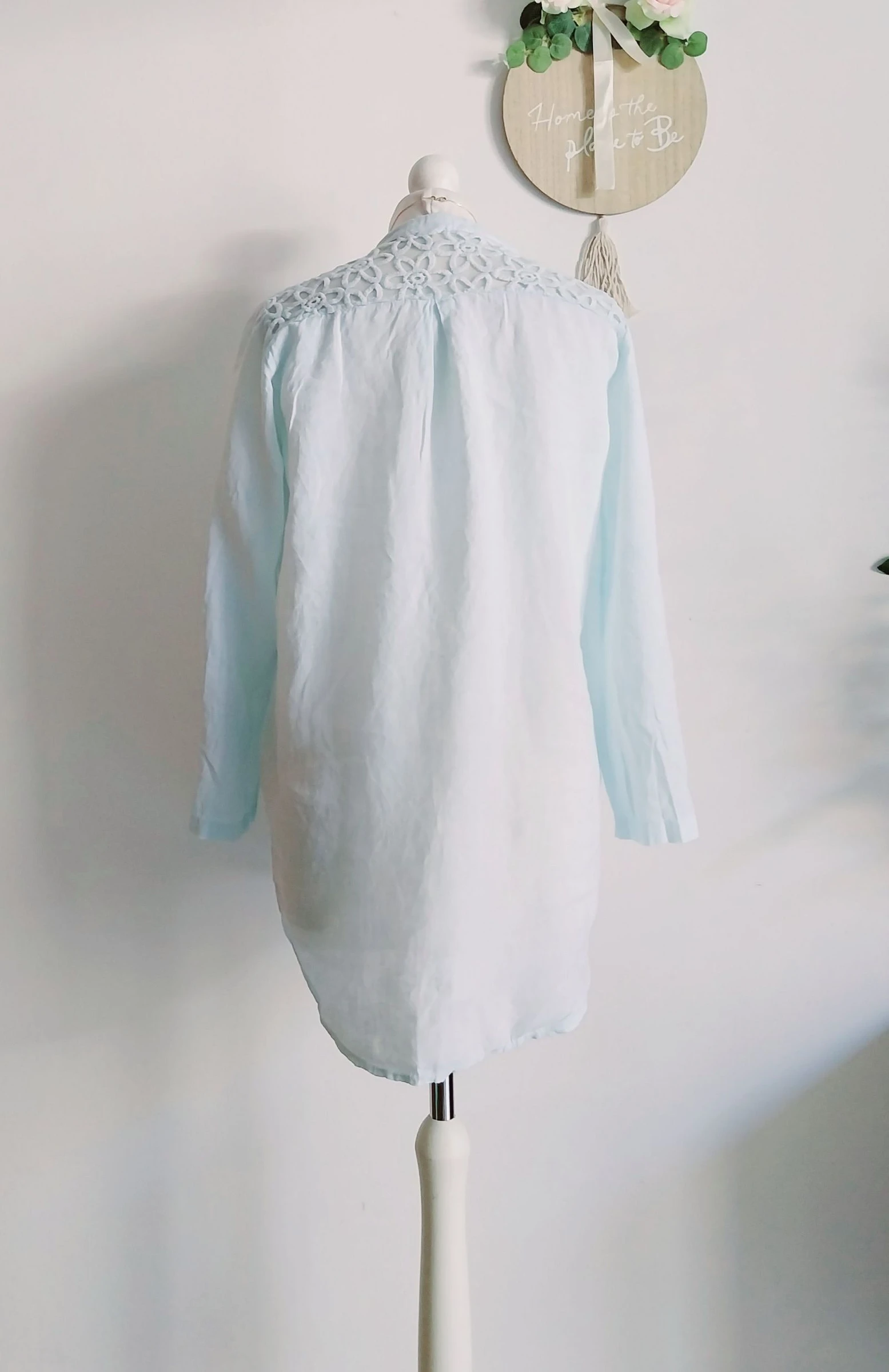 Sky blue linen slip dress 100% linen Berengelle embroidery finish Size 38 – photo 11